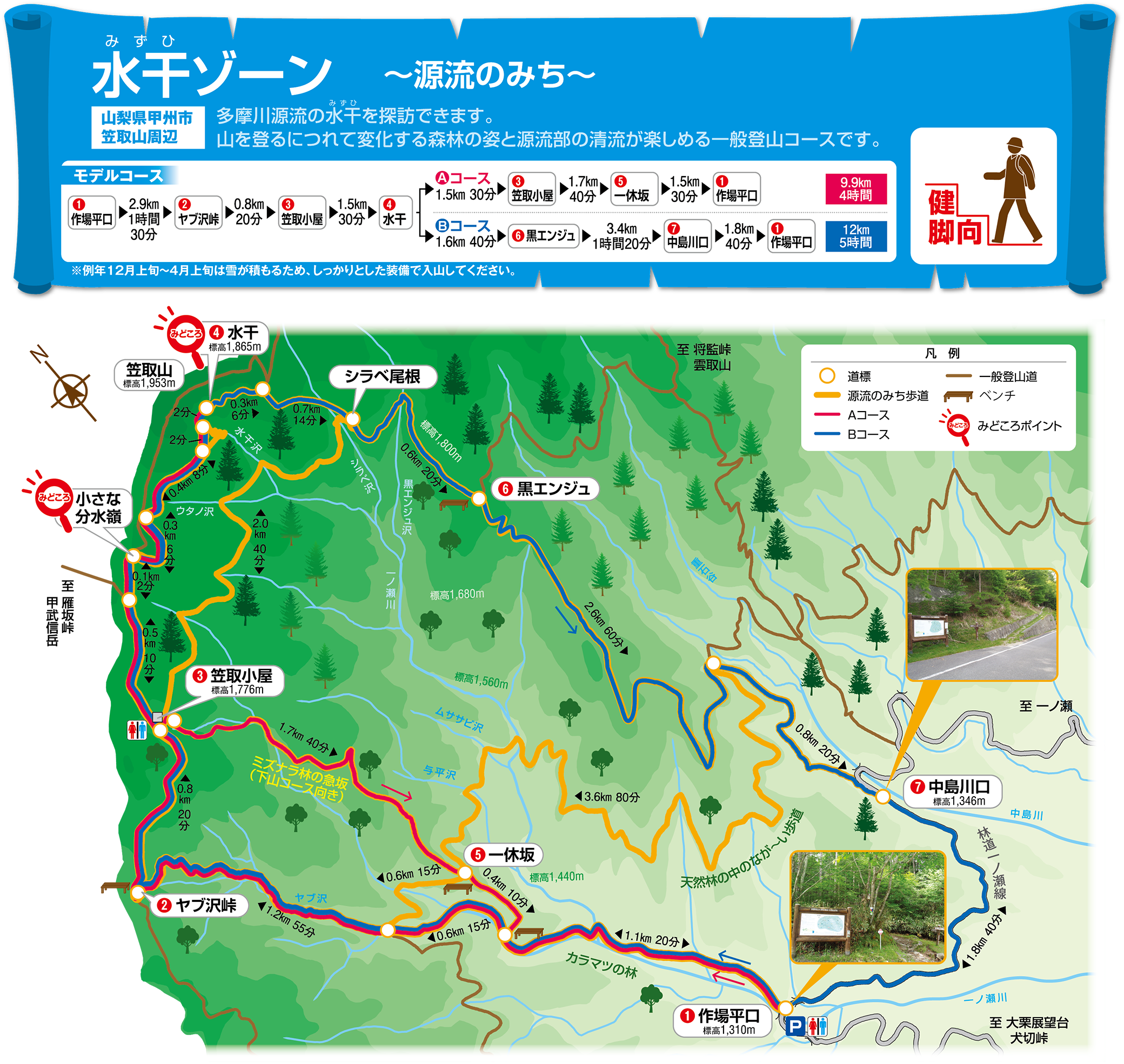 多摩湖の始まりを訪ねる　水干ゾーン（源流のみち）ガイドマップ